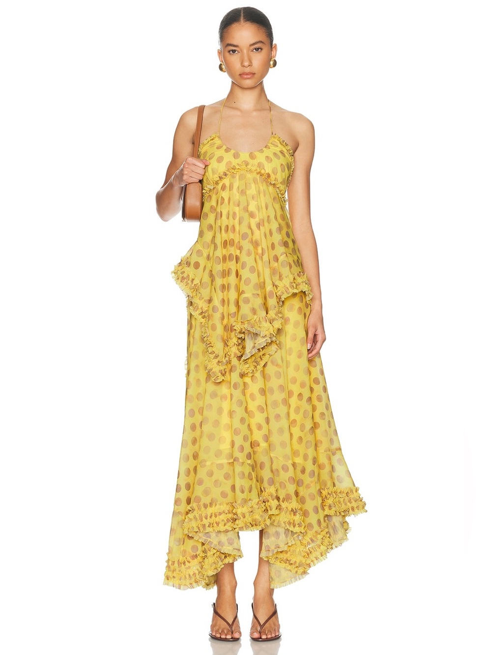 ALEXIS Yellow Polka Dot Ruffle Halter Maxi Dress Revolve FWRD
